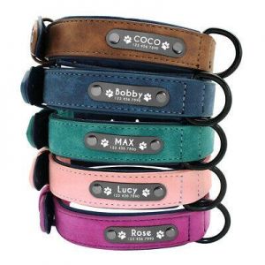 Pets Market ציוד לכלבים Soft Leather Personalized Dog Collar ID Tag Engraved for Small Medium Large Dogs
