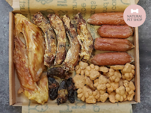 Natural Dog Treats- chicken necks, duck feet, wings, hearts, sausage (letterbox)