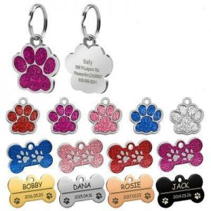 Personalized Dog Tags Engraved Cat Puppy Pet ID Name Collar Tag Bone/Paw Glitter