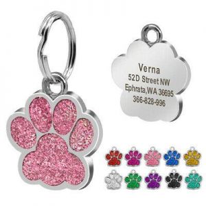 Pets Market אקססוריז PAW GLITTER Personalised Pet Puppy Dog ID Tags+ Ring Name Address Free Engraved