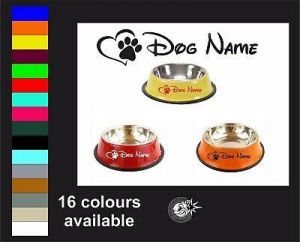 Pets Market ציוד לכלבים 2x Personalised Dog Pet Puppy Bowl Dish Vinyl Sticker Stickers Decal Hart & Paw