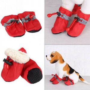4Pcs Puppy Dog Winter Warm Rain Boots Pet Anti-Slip Waterproof Protective Shoes